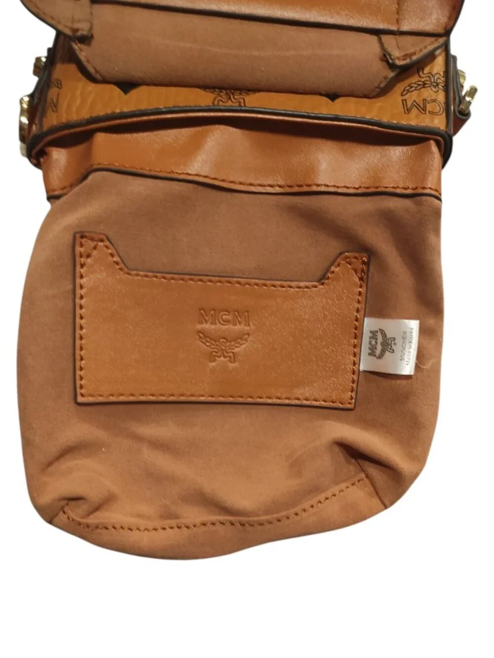 MCM Mini Bag Purse Brown/Cognac Klassik Crossbody in Visetos (missing strap)